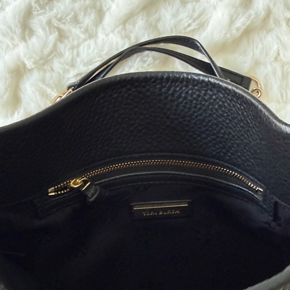 Tory Burch Black Pebbled Leather Tote with Gold Logo & Chain Straps - Picture 9 of 9